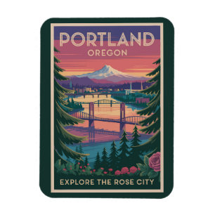 Íman Portland Oregon Viagem Arte Vintage Monte Hood
