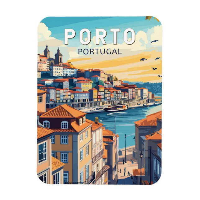 Íman Porto Portugal Viagem Art Vintage (Vertical)