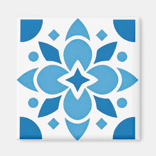 Íman Portuguese Azulejo Tile Blue Pattern Square Magnet (Frente)