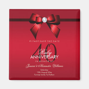 Íman Posh Gem Bow & Ribbon 40º Aniversário de Casamento