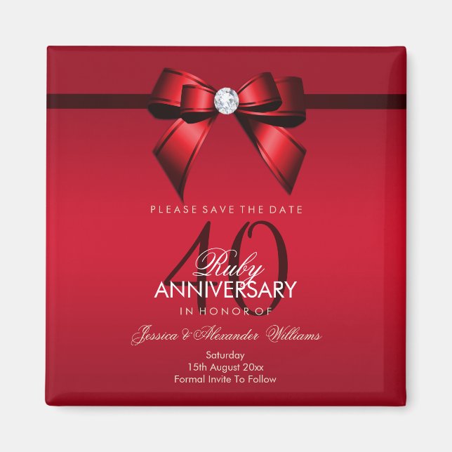 Íman Posh Gem Bow & Ribbon 40º Aniversário de Casamento (Frente)