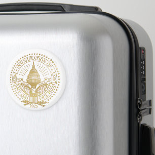 Íman posse do logotipo inaugural do presidente Trump Va