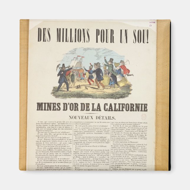 Íman Poster anunciando as minas de ouro na Califórnia (Frente)