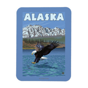 Íman Poster das viagens vintage de AlaskaBald Eagle