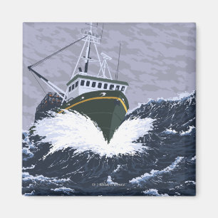 Íman Poster das viagens vintage do barco de AlaskaCrab