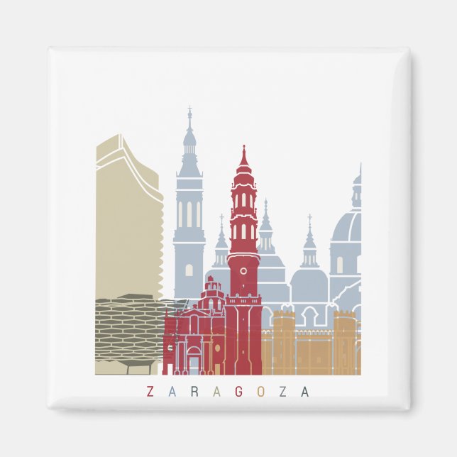 Íman Poster de linha do horizonte de Saragoça (Frente)