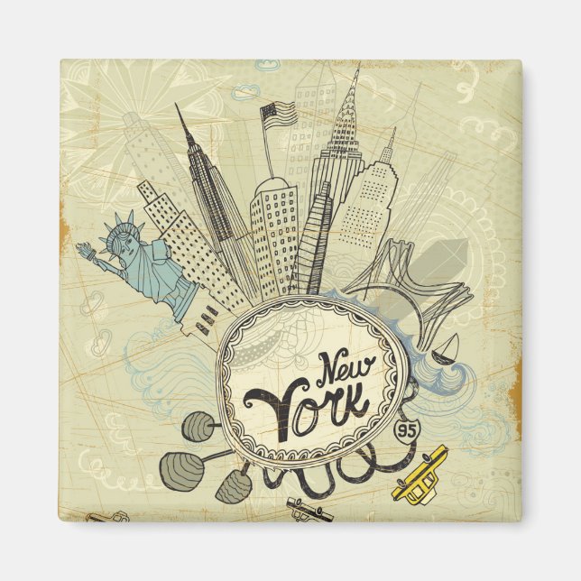 Íman Poster de New York Doodle (Frente)