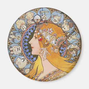 Íman Poster de Nouveau da arte de Mucha - zodíaco -