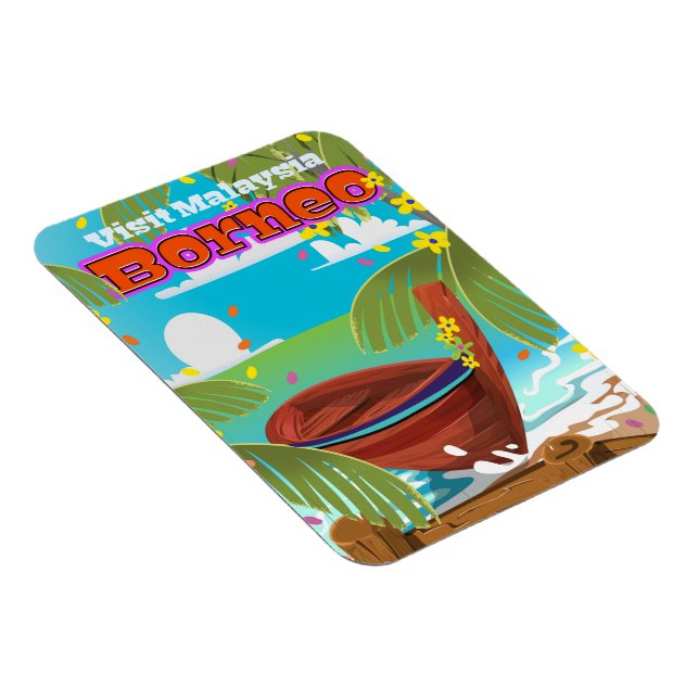 Íman Poster de viagens de férias da Ilha Borneo. (Lado Direito)