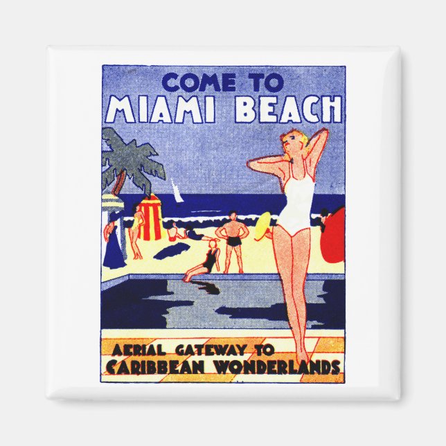 Íman poster de viagens de Miami Beach de 1925 (Frente)