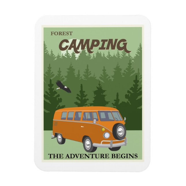 Íman Poster de viagens do Camper Van Camper da Floresta (Vertical)