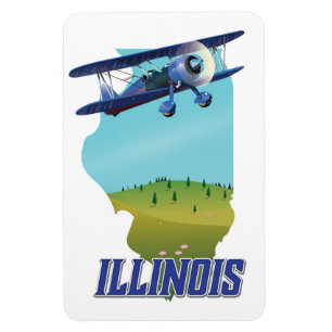 Íman Poster de viagens do mapa do vintage de Illinois