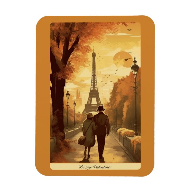Íman Poster de viagens, Romance em Paris personalizável (Vertical)