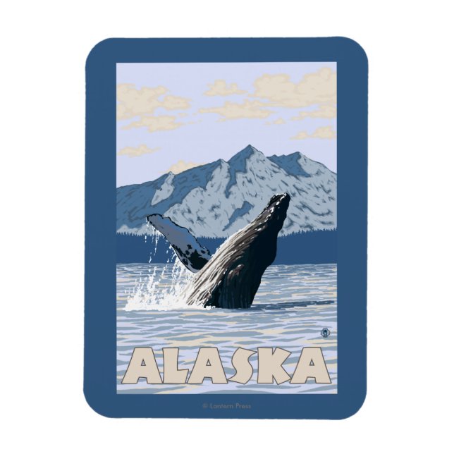 Íman Poster de Viagens vintage de Baleia AlaskaHumpback (Vertical)