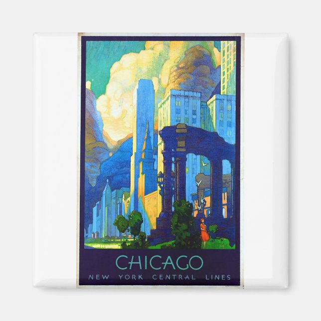 Íman Poster de Viagens vintage de Chicago (Frente)