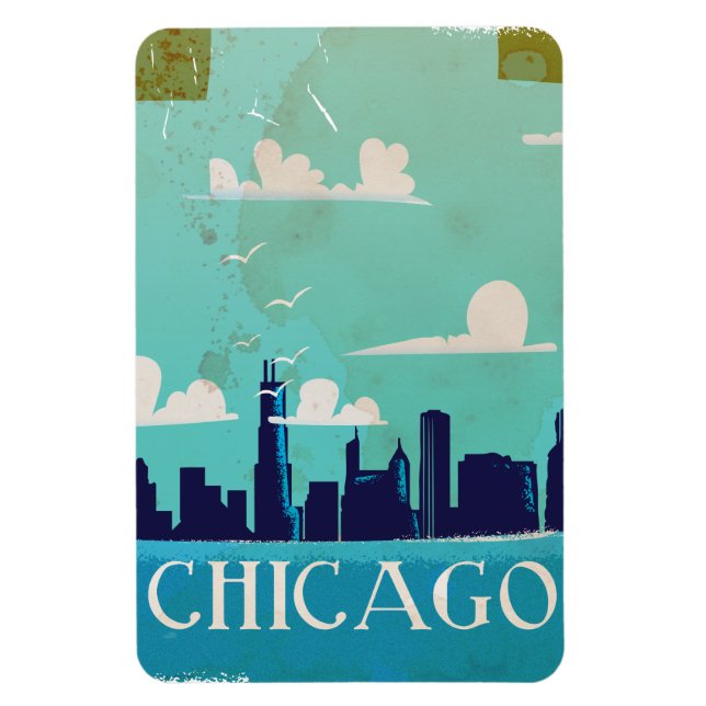 Íman Poster de viagens vintage de Chicago (Vertical)