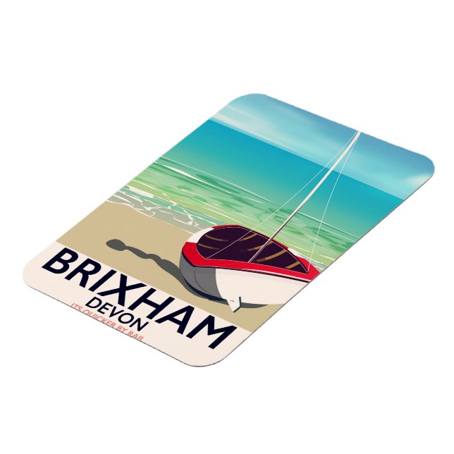 Íman Poster de viagens vintage Devon Beach Brixham (Left Side)