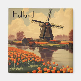 Íman Poster de viagens vintage dos Países Baixos, tulip