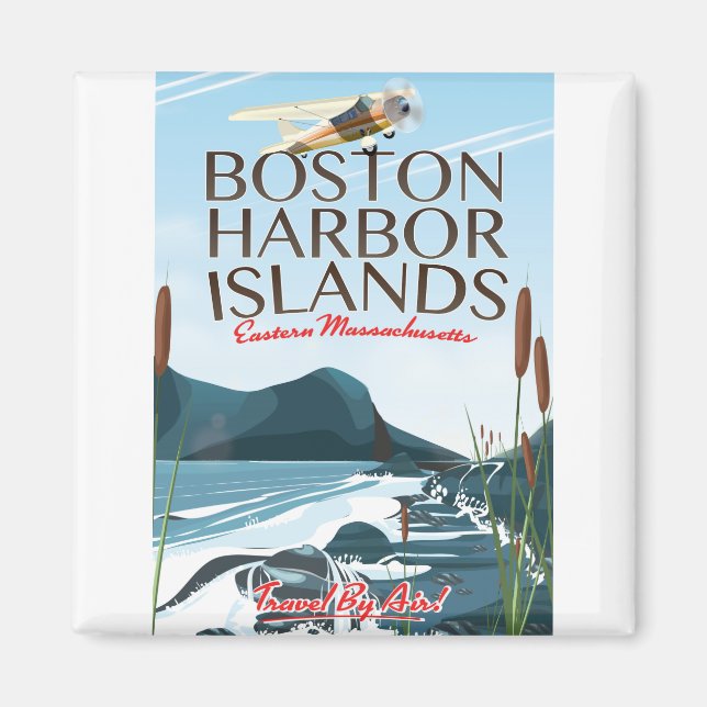 Íman Poster de Voo de Massachusetts em Boston Harbor (Frente)