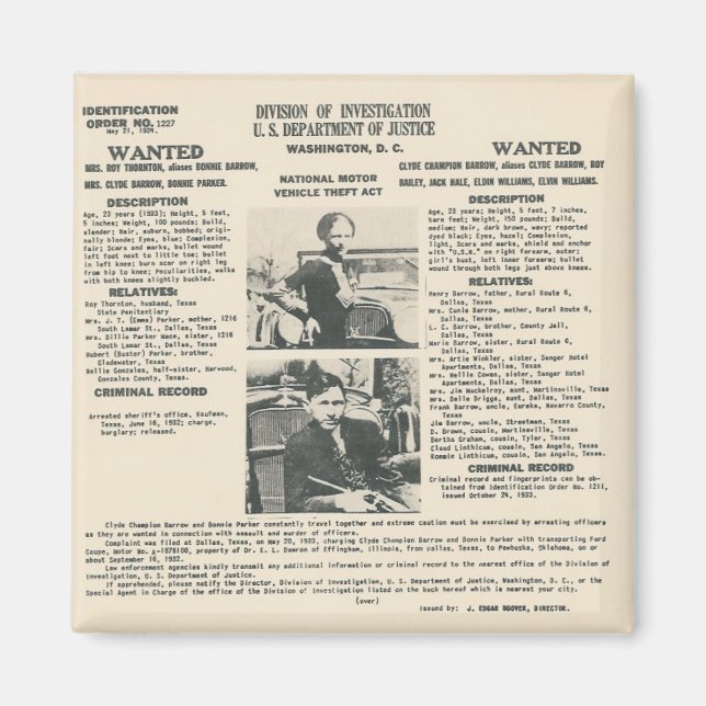 Íman poster imã bonnie e clyde fbi (Frente)