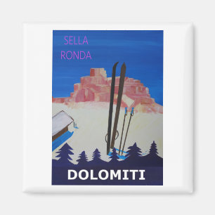 Íman Poster retro Dolomiti Italia em Sella Ronda