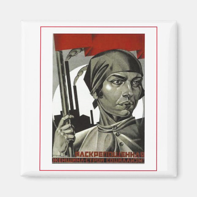 Íman Poster soviética Poster Art Woman Forte Face (Frente)