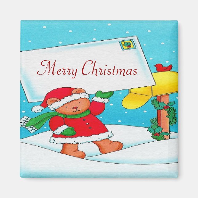 Íman Posto de Urso de Natal - Magnet Quadrado (Frente)