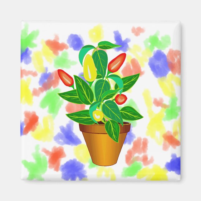 Íman Pote com pimenta vermelha e amarela (Frente)