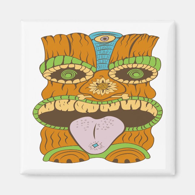 Íman Potente estátua de Tiki em Humor Psicodélico, Engr (Frente)