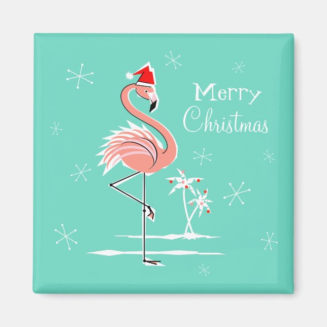 Íman Praça de imã de Natal Feliz Flamingo (Frente)