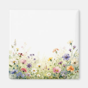 Íman Prado Floral Pastel de Flor Silvestre em Aquarela