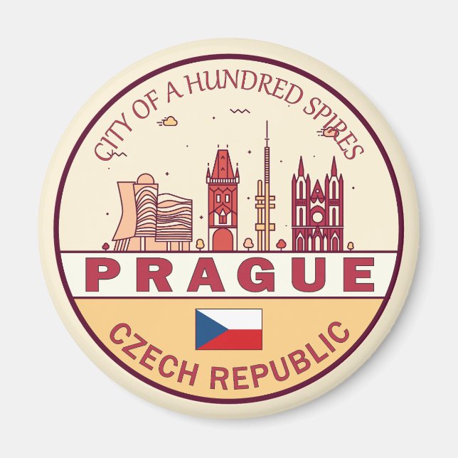 Íman Praga Cidade da República Checa Skyline Emblem (Frente)