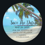 Íman Praia Casamentos Tropicais de Areia Ondas Modernas<br><div class="desc">Tropical,  praia,  simples,  ondas,  destino,  palmeiras,  casamento elegante e moderno,  Imã salve a data. Você pode personalizá-lo com seus detalhes.</div>