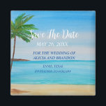Íman Praia Casamentos Tropicais de Areia Ondas Modernas<br><div class="desc">Tropical,  praia,  simples,  ondas,  destino,  palmeiras,  elegante,  aquarela,  casamento moderno,  Imã salve a data. Você pode personalizá-lo com seus detalhes.</div>