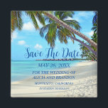 Íman Praia Casamentos Tropicais de Areia Ondas Modernas<br><div class="desc">Tropical,  praia,  simples,  ondas,  destino,  palmeiras,  casamento elegante e moderno,  Imã salve a data. Você pode personalizá-lo com seus detalhes.</div>