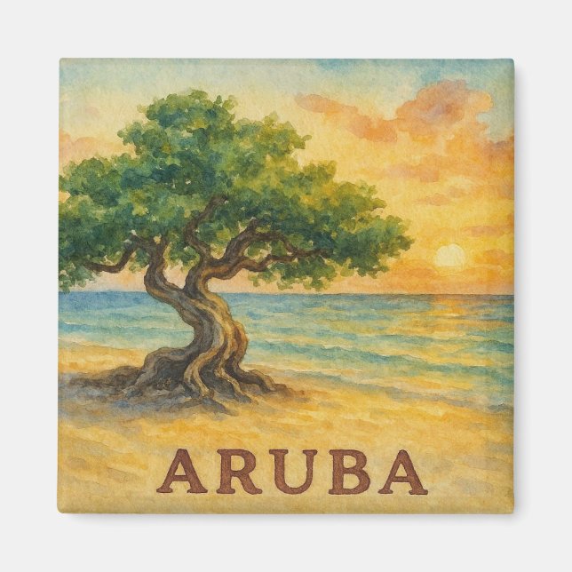 Íman Praia da Águia Aruba Divi Tree Golden Hour (Frente)