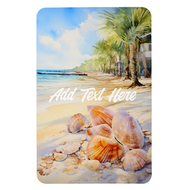 Íman Praia de Aquarela com o Magnet de Seashells (Vertical)