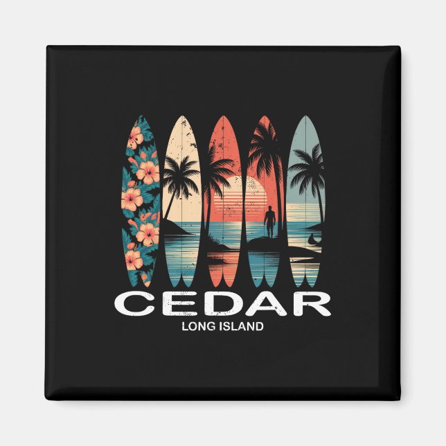 Íman Praia de Cedar Long Island Surfboard Surfing Retro (Frente)