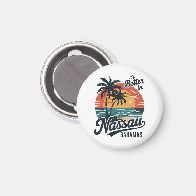 Íman Praia de Nassau Bahamas Verão (Front/Back)