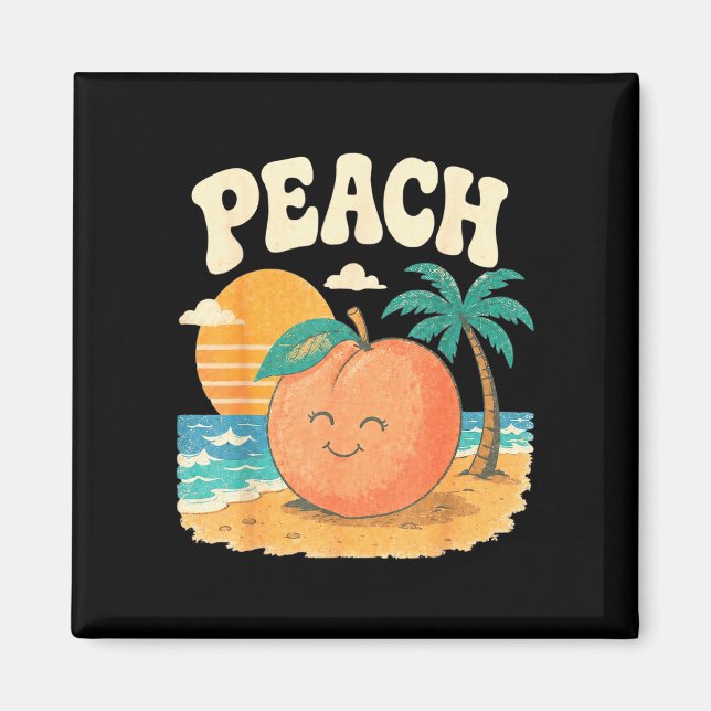 Íman Praia de pêssego verão retrô fruta fofa design de  (Frente)