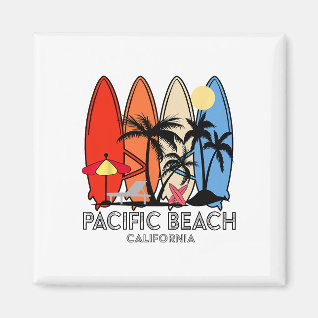 Íman Praia do Pacífico Califórnia Retro Prancha de Surf (Frente)