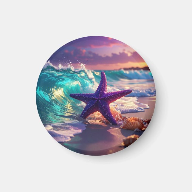 Íman Praia oceânica com estrelas-do-mar roxas (Frente)