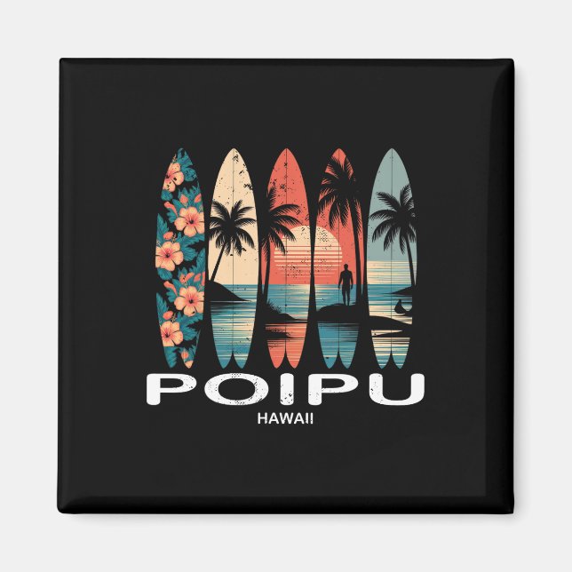 Íman Praia Poipu Havaí Surfboard Surfismo Retro (Frente)