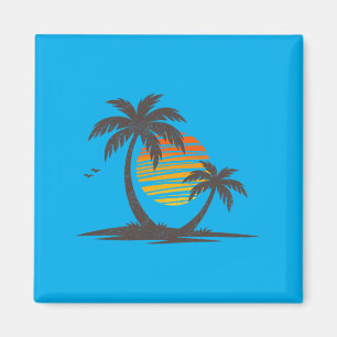 Íman Praia Retro Palmeiras Pôr do Sol Divertido Férias