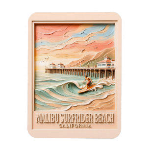 Íman Praia Surfrider Malibu Surfando 3D Texturizado Vin