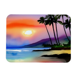 Íman Praia Tropical Cena em Aquarela