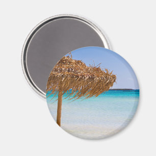 Íman Praia Tropical Cênica com Guarda-Sol de Palha