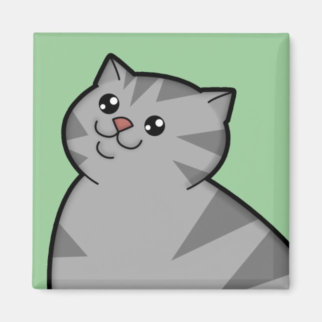 Íman Prata Prateada Feliz Tabby Cat Square Magnet (Frente)