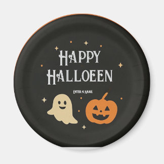 Íman Prato de papel de Halloween com Fantasma e Abóbora