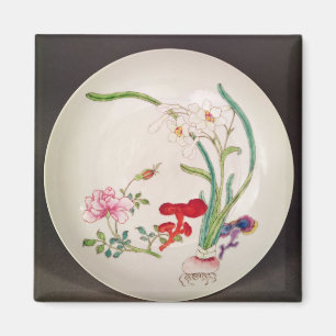 Íman Prato de porcelana, decoração cor-de-rosa do